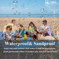 DECKON Tapis De Plage, Couverture De Pique Nique 210 * 200cm Portable Imperméable Pliable Avec 4 Piquets Pour Plage, Camping, Pique-Nique, Voyage Ect Les Èvénements En Extérieur -Plaid et couverture Soldes 60668142 4