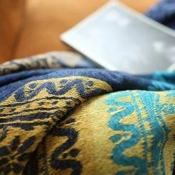 GALOZZOIT Couverture De Jet En Chenille, Glands Jacquard Couverture De Canapé Housse De Chaise Décorative Pour Canapé-Lit Soft Chair, Folk Tribal Pattern (220 X 250 CM, Bleu) -Plaid et couverture Soldes 60858317 4