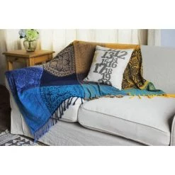 GALOZZOIT Couverture De Jet En Chenille, Glands Jacquard Couverture De Canapé Housse De Chaise Décorative Pour Canapé-Lit Soft Chair, Folk Tribal Pattern (220 X 250 CM, Bleu) -Plaid et couverture Soldes 60858317 5