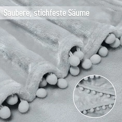 GALOZZOIT Couverture à Pompons En Polaire Douce à Franges Pour Canapé, Lit, Canapé | Décorative Confortable Et Chaude En Flanelle De Velours à Pompons (gris, 130 X 150 Cm) 4 GALOZZOIT Couverture à Pompons En Polaire Douce à Franges Pour Canapé, Lit, Canapé | Décorative Confortable Et Chaude En Flanelle De Velours à Pompons (gris, 130 X 150 Cm) – Image 2