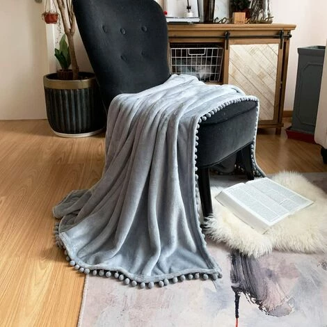 GALOZZOIT Couverture à Pompons En Polaire Douce à Franges Pour Canapé, Lit, Canapé | Décorative Confortable Et Chaude En Flanelle De Velours à Pompons (gris, 130 X 150 Cm) 5 GALOZZOIT Couverture à Pompons En Polaire Douce à Franges Pour Canapé, Lit, Canapé | Décorative Confortable Et Chaude En Flanelle De Velours à Pompons (gris, 130 X 150 Cm) – Image 3