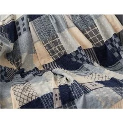 GALOZZOIT Couverture De Jet En Chenille, Glands Jacquard Couverture De Canapé Housse De Chaise Décorative Pour Canapé-Lit Soft Chair, Folk Tribal Pattern (150 X 190 CM, Grille Bleue) -Plaid et couverture Soldes 60858325 5