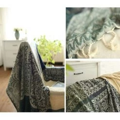 GALOZZOIT Couverture De Jet En Chenille, Glands Jacquard Couverture De Canapé Housse De Chaise Décorative Pour Canapé-Lit Soft Chair, Folk Tribal Pattern (150 X 190 CM, Kaki) -Plaid et couverture Soldes 60858341 3