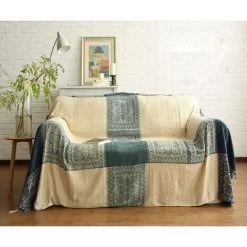 GALOZZOIT Couverture De Jet En Chenille, Glands Jacquard Couverture De Canapé Housse De Chaise Décorative Pour Canapé-Lit Soft Chair, Folk Tribal Pattern (220 X 250 CM, Kaki)