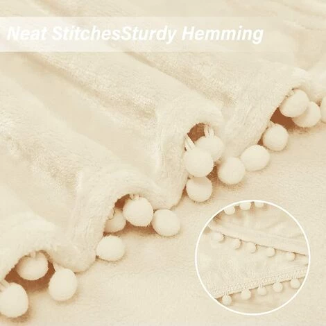 GALOZZOIT Couverture à Pompons En Polaire Douce à Franges Pour Canapé, Lit, Canapé | Décorative Confortable Et Chaude En Flanelle De Velours à Pompons (crème, 150 X 200 Cm) 6 GALOZZOIT Couverture à Pompons En Polaire Douce à Franges Pour Canapé, Lit, Canapé | Décorative Confortable Et Chaude En Flanelle De Velours à Pompons (crème, 150 X 200 Cm) – Image 4