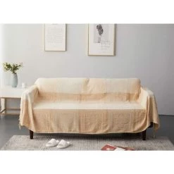 GALOZZOIT Couverture De Jet En Chenille, Glands Jacquard Couverture De Canapé Housse De Chaise Décorative Pour Canapé-Lit Soft Chair, Folk Tribal Pattern (220 X 250 CM, Beige) -Plaid et couverture Soldes 60858453 5