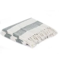 FIMEI Couverture Coton Rayures 160 X 210 Cm Vert Foncé -Plaid et couverture Soldes 60971428 2