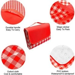 LITZEE Couverture De Pique-nique Imperméable, 150 X 200 Cm Couverture De Plage Pliable Légère Avec Poignée Pour Le Camping, Les Voyages, Les Activités De Plein Air（Rouge） -Plaid et couverture Soldes 61335123 5