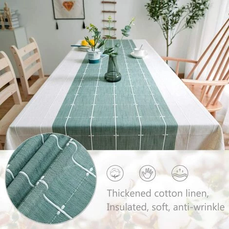 MEZHENG Nappe De Table Rectangulaire En Coton Et Lin Solide Broderie À Carreaux Gland Coton Couverture De Table En Linge Pour Cuisine Salle À Manger Décoration De Table (140x140 Cm, Green/White) 5 MEZHENG Nappe De Table Rectangulaire En Coton Et Lin Solide Broderie À Carreaux Gland Coton Couverture De Table En Linge Pour Cuisine Salle À Manger Décoration De Table (140x140 Cm, Green/White) – Image 3