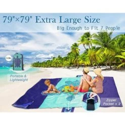 SINCèREETALI Couverture De Plage 200 Cm X 210 Cm Anti-sable Grande Couverture De Plage Maison Imperméable Coussin Léger Couverture De Pique-nique Portable En Plein Air Camping Couverture Grande Tortue(bleu) -Plaid et couverture Soldes 63815739 3