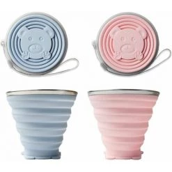 SINCèREETALI 2 Pièces Tasse à Boire Pliable En Silicone, Sans BPA Tasse De Voyage Pliable,270ML Tasse Pliante Portable Pour Le Camping Avec Couvercle, Pour Pique-nique,Camping, Randonnée En Plein Air(Bleu + Rose)