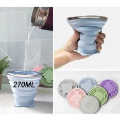 SINCèREETALI 2 Pièces Tasse à Boire Pliable En Silicone, Sans BPA Tasse De Voyage Pliable,270ML Tasse Pliante Portable Pour Le Camping Avec Couvercle, Pour Pique-nique,Camping, Randonnée En Plein Air(Bleu + Rose) -Plaid et couverture Soldes 63818453 5