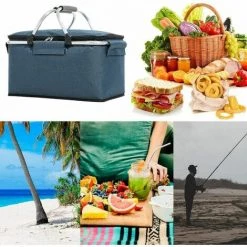 SINCèREETALI Sac Thermique Sac à Provisions Sac Pique-Nique, Panier Pique-Nique, Panier à Provisions Avec Housse, Panier De Pique-Nique Isotherme, Corbeille Picnic Pour 2 à 6 Personnes Avec Anse En Aluminium -Plaid et couverture Soldes 63819210 3