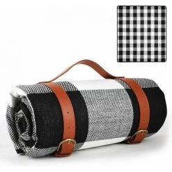 SINCèREETALI Couverture De Pique-Nique 150x200cm, Couverture Extérieure Résistante à L'eau, Grande Couverture De Pique-Nique Pliable Portable à 3 Couches (Noir&Blanc)