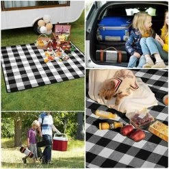 SINCèREETALI Couverture De Pique-Nique 150x200cm, Couverture Extérieure Résistante à L'eau, Grande Couverture De Pique-Nique Pliable Portable à 3 Couches (Noir&Blanc) -Plaid et couverture Soldes 63821247 5