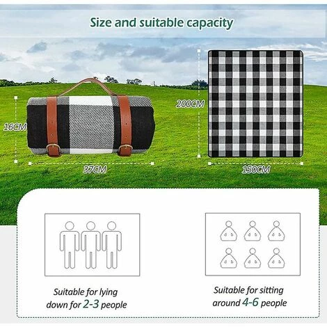 FOZIY Couverture De Pique-nique 150 X 200 Cm, Couverture Résistante à L'eau Pour L'extérieur, Grand Pliable Portable à 3 Couches,Fonepro 4 FOZIY Couverture De Pique-nique 150 X 200 Cm, Couverture Résistante à L'eau Pour L'extérieur, Grand Pliable Portable à 3 Couches,Fonepro – Image 2