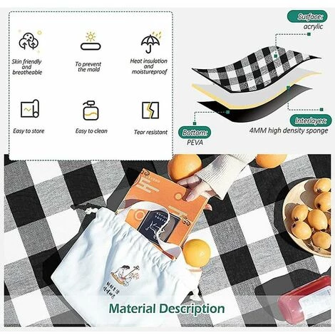 FOZIY Couverture De Pique-nique 150 X 200 Cm, Couverture Résistante à L'eau Pour L'extérieur, Grand Pliable Portable à 3 Couches,Fonepro 6 FOZIY Couverture De Pique-nique 150 X 200 Cm, Couverture Résistante à L'eau Pour L'extérieur, Grand Pliable Portable à 3 Couches,Fonepro – Image 4