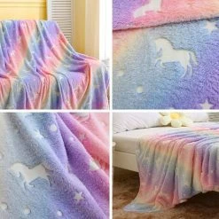 LIFCAUSAL Couverture Lumineuse Lueur Dans Le Noir Licorne Couverture Pour Filles 152,4 X 127,7 Cm Lumineux Arc-en-ciel Rose Licorne Couverture Saint-Valentin Pâques Noël Anniversaire Cadeaux Pour Filles 1-12 Ans Bébé Tout-petit Enfant Couverture Magique -Plaid et couverture Soldes 64220210 5