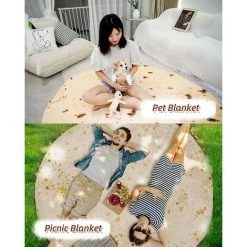 AOUGO Burrito Tortilla Blanket, Couverture Ronde Nouveauté Burrito Humain Géant, Tortilla Throw Food Creation Wrap Couverture Pour Canapé-Lit Extérieur Voyage, Serviette Géante Douce Et Peluche Pour Adultes Enfants 60 Pouces -Plaid et couverture Soldes 64615422 5