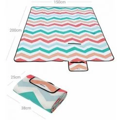 HELLOSHOP26 Couverture De Pique-nique 150 X 200 Cm Tapis De Plage Gand Pour Camping Parc Cour Surface Imperméable Pliable Motif Vague Rose Et Turquoise - Rose -Plaid et couverture Soldes 64694150 4