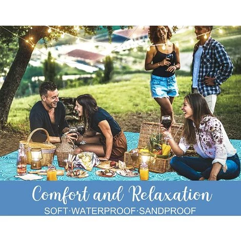 RHAFAYRE Couverture Pique Nique Impermeable 200x150,Nappe Exterieur Plaid Pique-Nique Tapis Picnic Lavable Pour Camping,Parc,Cour - XL Picnic Blanket Pliable Avec Poignée(Paon Bleu) 7 RHAFAYRE Couverture Pique Nique Impermeable 200x150,Nappe Exterieur Plaid Pique-Nique Tapis Picnic Lavable Pour Camping,Parc,Cour - XL Picnic Blanket Pliable Avec Poignée(Paon Bleu) – Image 5