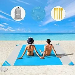 RHAFAYRE Tapis De Plage, Couverture De Pique-Nique Anti Sable 210 * 200cm Portable Imperméable Pliable Avec 4 Piquets Pour Plage, Camping, Pique-Nique, Voyage Ect Les Èvénements En Extérieur