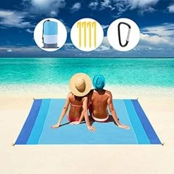RHAFAYRE Couverture Pique Niques Imperméable,Tapis De Plage Anti Sable 210X200,avec 4 Clous Fixes Et Mousqueton Couverture De Tapis De Plage Portable Résistante Au Sable Pour Camping, Picnic,Voyage