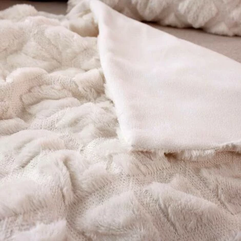 ENJOY HOME Plaid Imitation Fourrure 125x150 Cm KARELLIS - ECRU 4 ENJOY HOME Plaid Imitation Fourrure 125x150 Cm KARELLIS - ECRU – Image 2