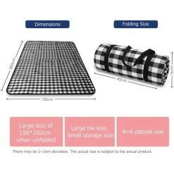 Couverture De Pique-nique Avec Support Imperméable 150x200cm XL, Portable Pliable Grand Tapis De Plage Picnicwekware Pour Parcours De Voyage En Plein Air Camping Randonnée Activités, Noir / Blanc 56Vingt -Plaid et couverture Soldes 64937922 2