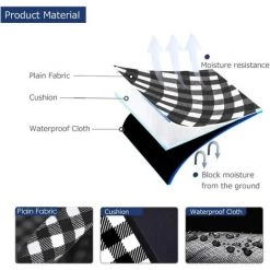 Couverture De Pique-nique Avec Support Imperméable 150x200cm XL, Portable Pliable Grand Tapis De Plage Picnicwekware Pour Parcours De Voyage En Plein Air Camping Randonnée Activités, Noir / Blanc 56Vingt -Plaid et couverture Soldes 64937922 3