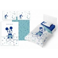 Mickey Disney - Parure De Lit Bébé Coton Rétro - Housse De Couette 100x140 Cm Taie 40x60 Cm - Bleu -Plaid et couverture Soldes 64944388 2