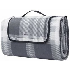 HELLOSHOP26 Couverture De Pique-nique 195 X 150 Cm Tapis De Plage Pour Camping Parc Cour Surface Imperméable Pliable Gris Et Blanc - Blanc