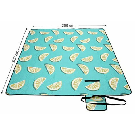 HELLOSHOP26 Couverture De Pique-nique 200 X 200 Cm Tapis De Plage Pour Camping Parc Cour Extérieur Surface Imperméable Lavable En Machine Pliable Motif Citron - Vert 4 HELLOSHOP26 Couverture De Pique-nique 200 X 200 Cm Tapis De Plage Pour Camping Parc Cour Extérieur Surface Imperméable Lavable En Machine Pliable Motif Citron - Vert – Image 2