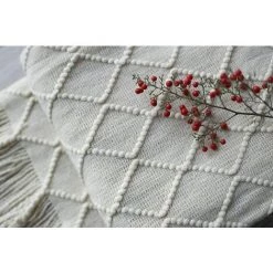 SIMPLE ® Couverture, Couverture En Laine Tricotée Douce, Pompon, Couverture Douillette, Couverture De Canapé, Couverture De Couchage, Beige, 127*152+15CM -Plaid et couverture Soldes 65271262 5