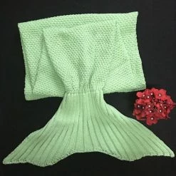 Yoouyida Sirène Queue Couverture Pour Bébé Et Dame Doux Sac De Couchage à La Main Tricoté Couverture Cadeau De Noël En Queue De Poisson, Vert Clair, 90 * 50cm - Vert Clair, 90 * 50cm