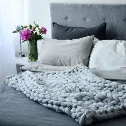 Yoouyida Chunky Tricotee Main Epaisse Couverture Main Fil Bulky Knit Throw Blanket Pour Chambre Salon, Gris -Plaid et couverture Soldes 65298330 4