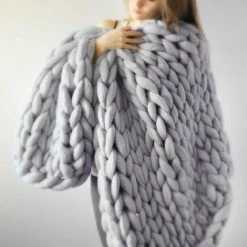Yoouyida Chunky Tricotee Main Epaisse Couverture Main Fil Bulky Knit Throw Blanket Pour Chambre Salon, Gris -Plaid et couverture Soldes 65298330 5