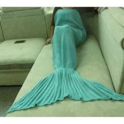 Yoouyida Sirene Queue Couverture Pour Bebe Et Lady Douce Main Sac De Couchage Couverture Tricotee Fishtail Cadeau De Noel, 180 * 90Cm, Vert
