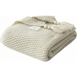 L'FLANEUR Couverture Tricoter,Nordic Faite à La Main En Tricot Couverture Mode Pour Couverture Souple Plaids Pour Canapé Bedsure Couverture Couvre-lit,Beige-110X240CM ANEUR