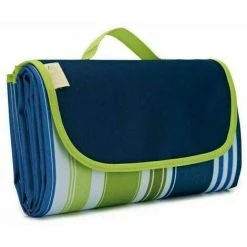 200 X 200 Cm Couverture Tapis De Pique-Nique Imperméable Couverture Pliable Pour Camping Tapis De Plage Composée Et Avec Poignée Portable,Rayures Bleu Foncé Plaid Et Couverture S'arêern