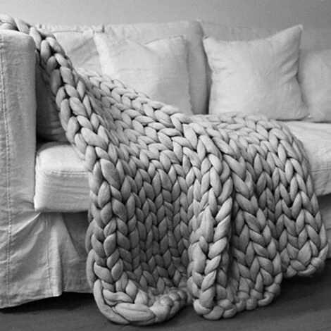 Couverture Tricotée Chunky, Couverture De Laine Tricotée Chunky Fait à La Main, Jet De Tricot De Bras De Laine Mérinos, Canapé De Chaise De Lit Pour Animaux De Compagnie, Gris, 60 * 60 Cm S'arêern 7 Couverture Tricotée Chunky, Couverture De Laine Tricotée Chunky Fait à La Main, Jet De Tricot De Bras De Laine Mérinos, Canapé De Chaise De Lit Pour Animaux De Compagnie, Gris, 60 * 60 Cm S'arêern – Image 5