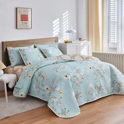 BDD Ensemble De Couette Florale Réversible, Couette Douce Et Lisse En Microfibre, Couvre-lit élégant Au Design Floral, Couvre-lit Léger Pour Toutes Les Saisons (jumeau, 70x86 Pouces) -Plaid et couverture Soldes 65376846 3