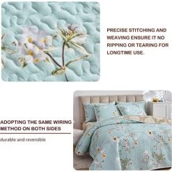 BDD Ensemble De Couette Florale Réversible, Couette Douce Et Lisse En Microfibre, Couvre-lit élégant Au Design Floral, Couvre-lit Léger Pour Toutes Les Saisons (jumeau, 70x86 Pouces) -Plaid et couverture Soldes 65376846 5