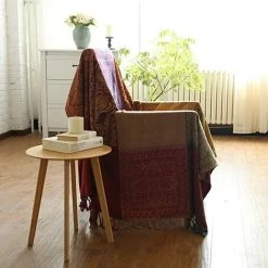 BDD Couverture En Chenille, Housse De Canapé à Franges Jacquard, Housse De Chaise D'ameublement, Canapé-lit, Chaise Douce, Motif Tribal Folklorique (150 X 190 Cm, Rouge) -Plaid et couverture Soldes 65377307 4