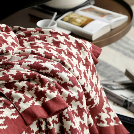 BDD Couverture Classique Pied De Poule Rouge Et Blanc Couverture Couette Sieste Couverture Unique Couverture Chauffante Canapé Couverture Vin Rouge 5 BDD Couverture Classique Pied De Poule Rouge Et Blanc Couverture Couette Sieste Couverture Unique Couverture Chauffante Canapé Couverture Vin Rouge – Image 3