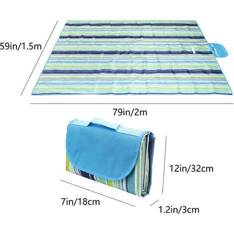 QERSTA Couverture De Pique-nique En Plein Air, Lavable En Machine, Imperméable(bleu-vert) 5 QERSTA Couverture De Pique-nique En Plein Air, Lavable En Machine, Imperméable(bleu-vert) – Image 3