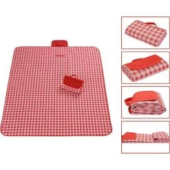 AOUGO Couverture De Pique-nique Imperméable, Nappe De Pique-nique à Carreaux Rouge, Tapis De Pique-nique Pliable, Tapis De Pique-nique Lavable, Tapis De Plage, 200 X 200 Cm (rouge) -Plaid et couverture Soldes 65392644 2