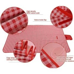 AOUGO Couverture De Pique-nique Imperméable, Nappe De Pique-nique à Carreaux Rouge, Tapis De Pique-nique Pliable, Tapis De Pique-nique Lavable, Tapis De Plage, 200 X 200 Cm (rouge) -Plaid et couverture Soldes 65392644 3