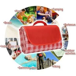 AOUGO Couverture De Pique-nique Imperméable, Nappe De Pique-nique à Carreaux Rouge, Tapis De Pique-nique Pliable, Tapis De Pique-nique Lavable, Tapis De Plage, 200 X 200 Cm (rouge) -Plaid et couverture Soldes 65392644 4