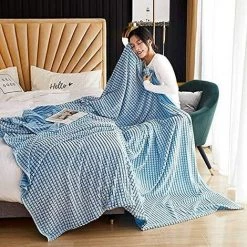 OSQI Couverture Extra Plaid, Couverture Polaire Plaid (Bleu Et Blanc, 120x200cm) -Plaid et couverture Soldes 65505271 3